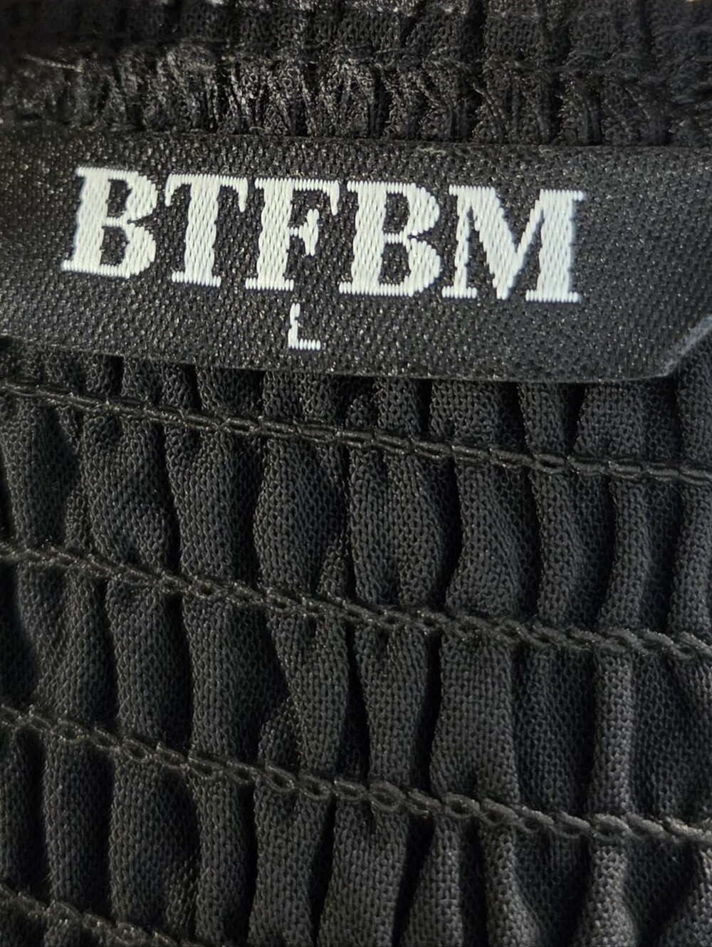 BTFBM Black Maxi Dress with White Scalloped Trim, Tie Across Upper Back Sz Large - Picture 12 of 13